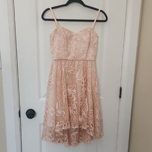 Chic Pink Lace Dress with Spaghetti Straps
